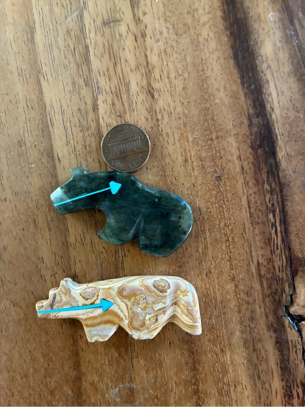 Natural Stone Bear Figurines/Fetishes— Brown and Dark Green/Blue